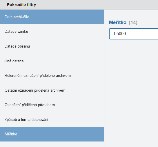 Okno pokročilých filtrů