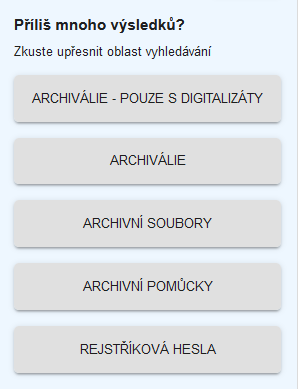 Tlačítka pro upřesnění oblasti hledání