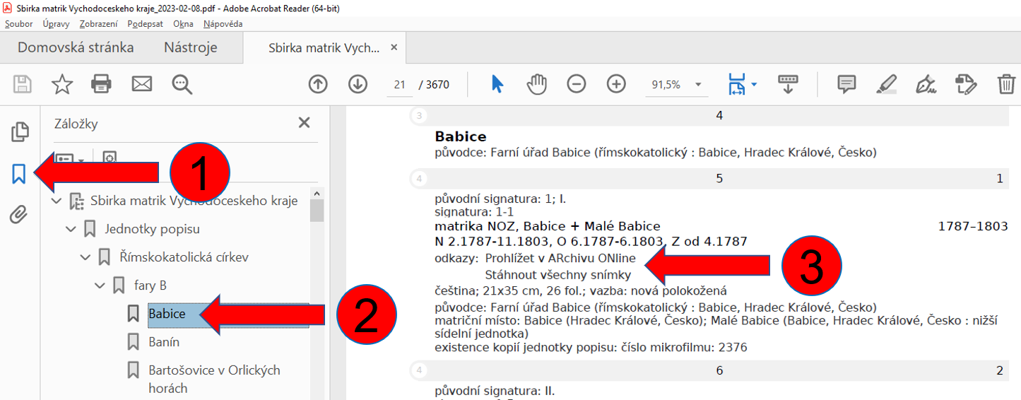Vyhledávání v pomůcce k matrikám