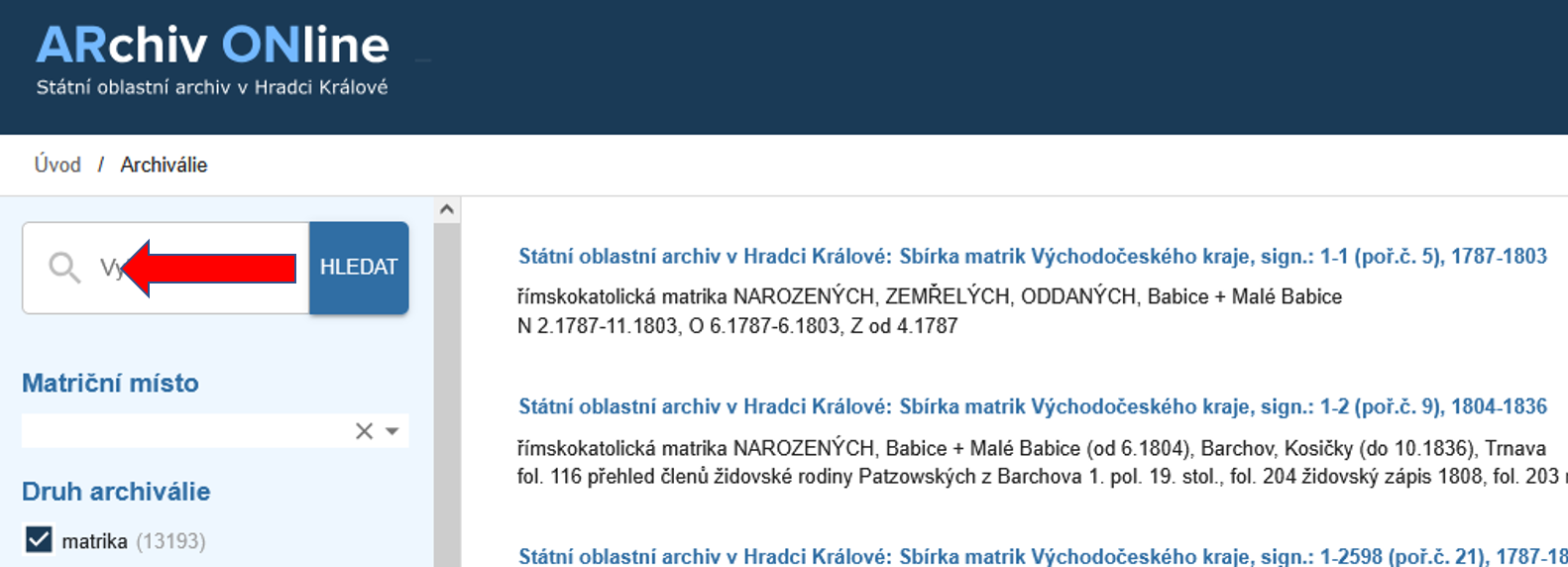 Fulltextové vyhledávání matrik